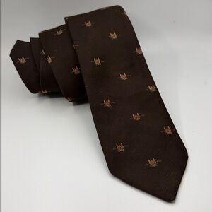 Lord & Taylor "The Man’s Shop" silk tie. Embroidered Fox Hunt/Equestrian motif